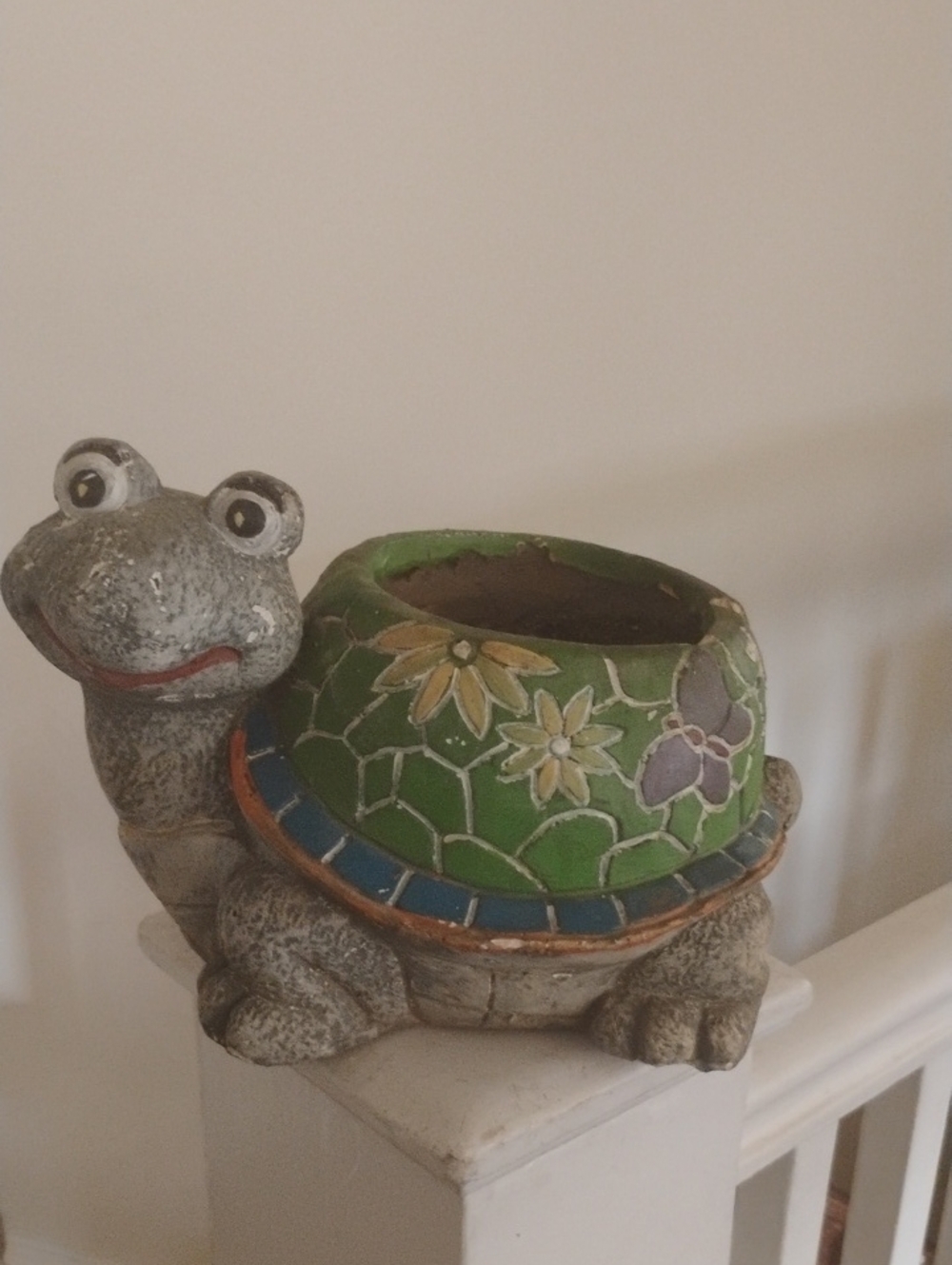 Green Floral Turtle Planter - Decorative Ceramic Home Accent